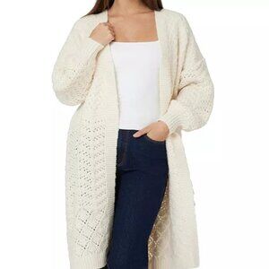 GUESS Women’s Valeria Mixed-Stitch Long Cardigan – White
